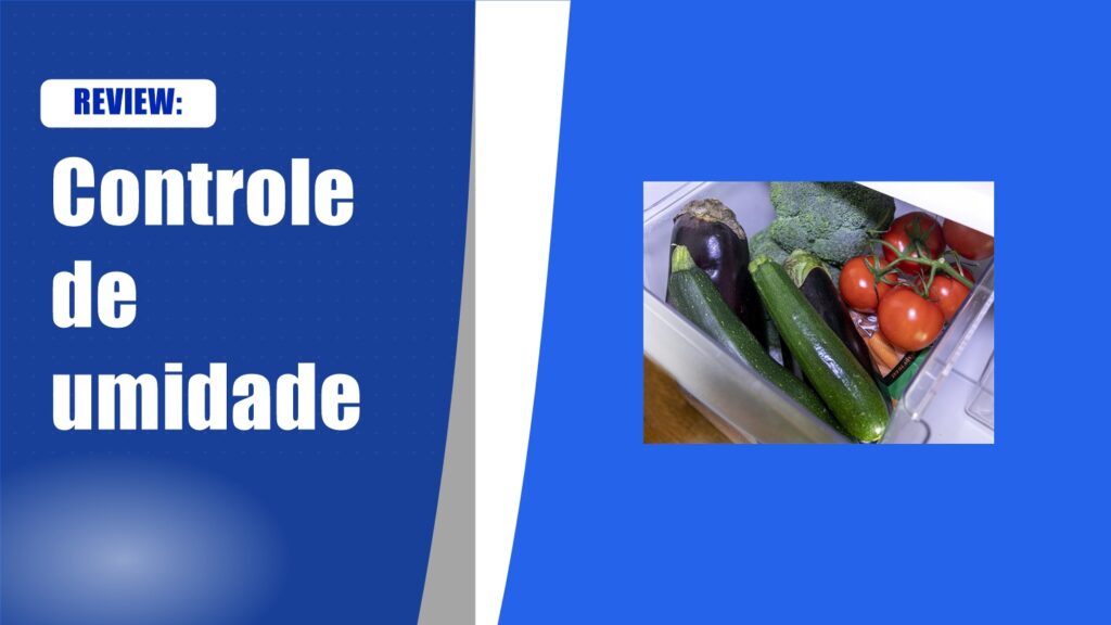 Gaveta de legumes com controle de umidade com berinjela, abobrinha, brócolis e tomates